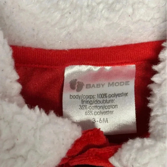 Baby Mode - long sleeve velour santa top/shirt/sweater. Size 3-6 months - Picture 2 of 3